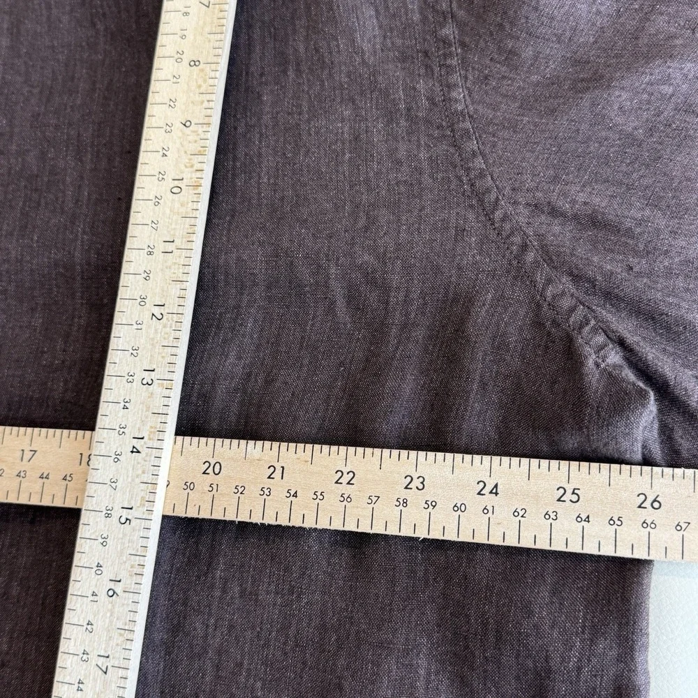 Banana Republic Linen Button Up Shirt Mens XXL Brown Untucked Fit Long Sleeve